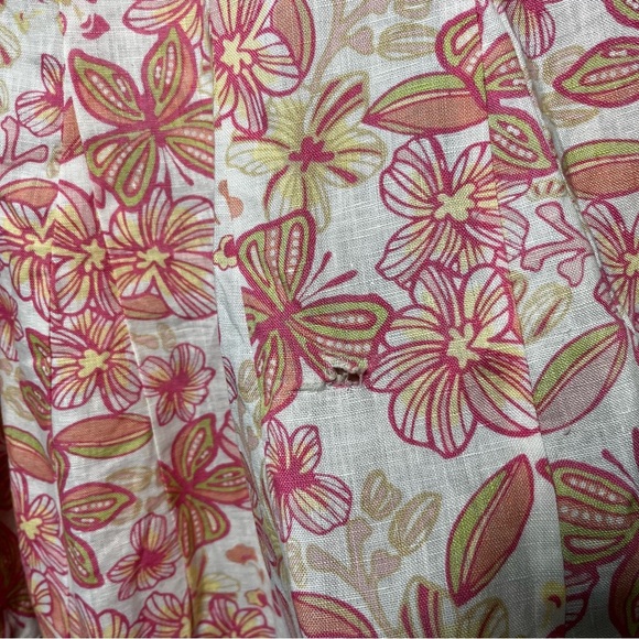 JM Collection y2k Women 100% Linen Skirt Medium Pink White Circle Floral Coconut - Picture 3 of 9